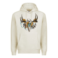 Oatmeal Heather boho deer skull sunflowers and gemstone Premium Hoodie - RanaPortraitStore
