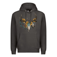 Smoke boho deer skull sunflowers and gemstone Premium Hoodie - RanaPortraitStore
