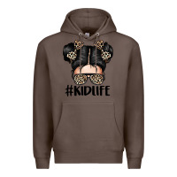 Coffee kid life leopard messy bun Premium Hoodie - texasbilliewilder