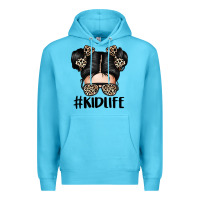 Ocean Blue kid life leopard messy bun Premium Hoodie - texasbilliewilder