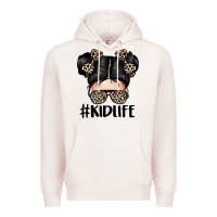Pale Pink kid life leopard messy bun Premium Hoodie - texasbilliewilder