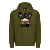 Army Green kid life leopard messy bun Premium Hoodie - texasbilliewilder