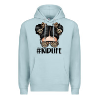 Blue Mist kid life leopard messy bun Premium Hoodie - texasbilliewilder
