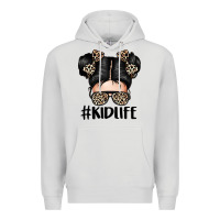 Dove Grey kid life leopard messy bun Premium Hoodie - texasbilliewilder
