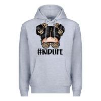 Heather Grey kid life leopard messy bun Premium Hoodie - texasbilliewilder