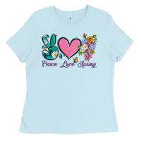 Baby Blue peace love springwith flowers and butterfly Ladies Tee - Artiststas