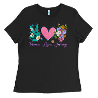 Black peace love springwith flowers and butterfly Ladies Tee - Artiststas