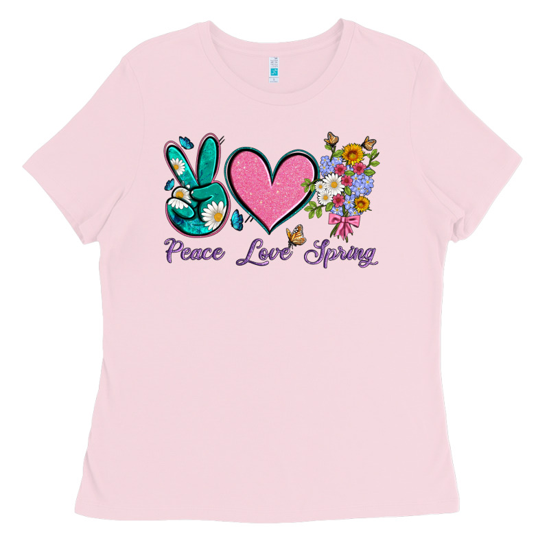 Peace Love Springwith Flowers And Butterfly Ladies Tee by Artiststas | Teevron