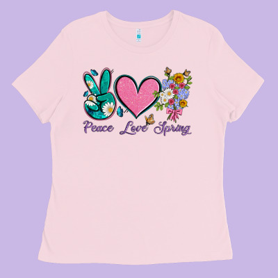 Peace Love Springwith Flowers And Butterfly Ladies Tee Designed By Artiststas