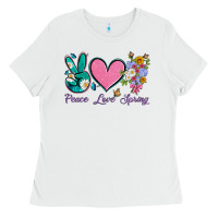 White peace love springwith flowers and butterfly Ladies Tee - Artiststas