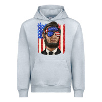 Heather Grey American flag with lincoln Urban Hoodie - texasbilliewilder