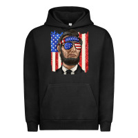 Pigment Black American flag with lincoln Urban Hoodie - texasbilliewilder