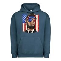 Pigment Midnight Navy American flag with lincoln Urban Hoodie - texasbilliewilder