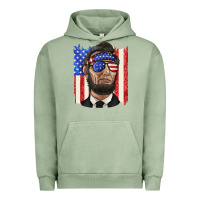 Pigment Oil Green American flag with lincoln Urban Hoodie - texasbilliewilder