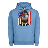 Pigment Pebble Blue American flag with lincoln Urban Hoodie - texasbilliewilder