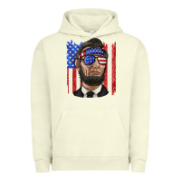 Pigment Pistachio American flag with lincoln Urban Hoodie - texasbilliewilder