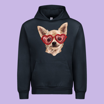 Urban Hoodie chihuahua dog with love glasses