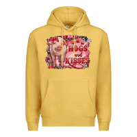 Antique Gold valentine's day pig hogs and kisses Premium Hoodie - RanaPortraitStore