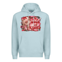 Blue Mist valentine's day pig hogs and kisses Premium Hoodie - RanaPortraitStore