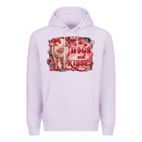 Lilac valentine's day pig hogs and kisses Premium Hoodie - RanaPortraitStore