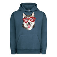 Pigment Midnight Navy husky with love glasses Urban Hoodie - RanaPortraitStore
