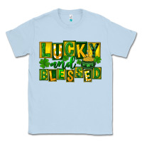 Dusty Blue St Patricks Day Lucky And Blessed Classic Tee - FaDigitalArtStudio