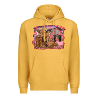 Mustard valentine's day mama cow and baby cows Premium Hoodie - RanaPortraitStore