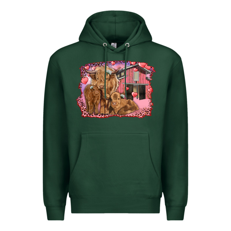 Valentine's Day Mama Cow And Baby Cows Premium Hoodie by RanaPortraitStore | Teevron