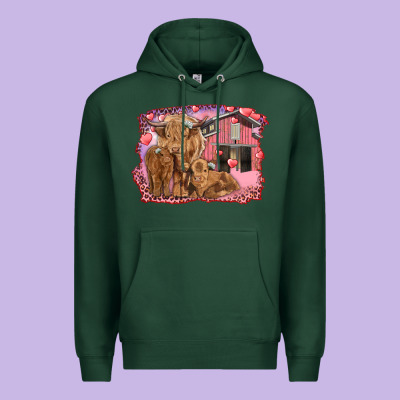 Valentine's Day Mama Cow And Baby Cows Premium Hoodie Designed By Ranaportraitstore