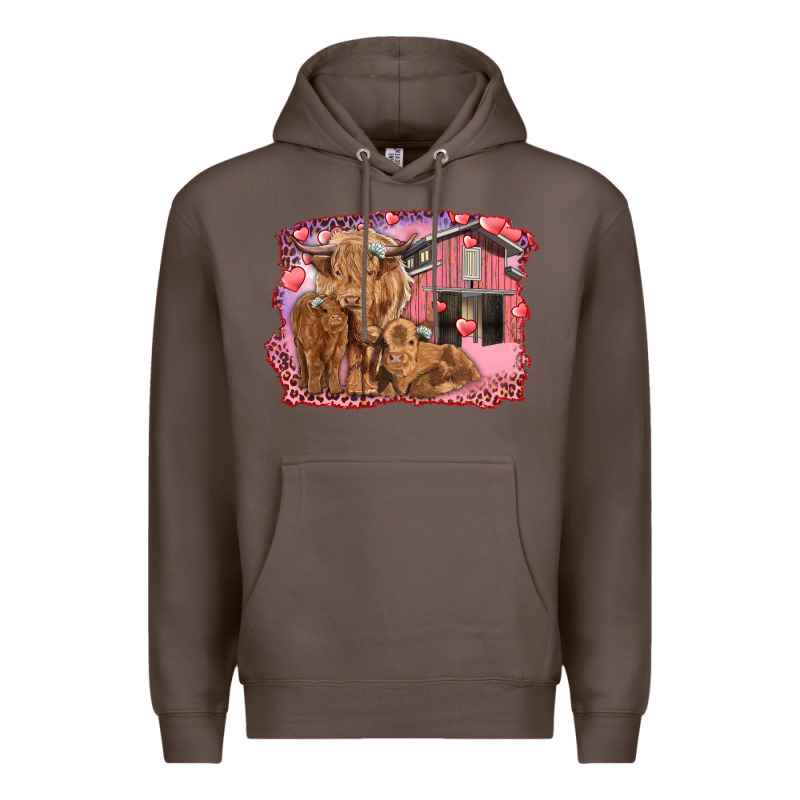 Valentine's Day Mama Cow And Baby Cows Premium Hoodie by RanaPortraitStore | Teevron