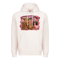 Pale Pink valentine's day mama cow and baby cows Premium Hoodie - RanaPortraitStore