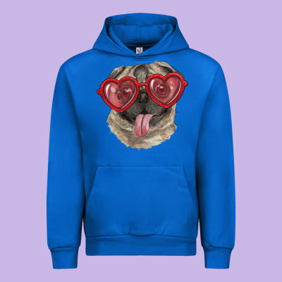 Urban Hoodie pug with love glasses