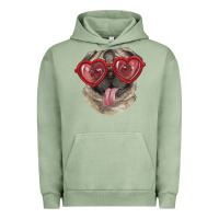 Pigment Oil Green pug with love glasses Urban Hoodie - RanaPortraitStore