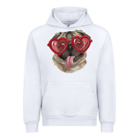 White pug with love glasses Urban Hoodie - RanaPortraitStore