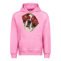 Fuchsia Pink saint bernard with love glasses Urban Hoodie - RanaPortraitStore