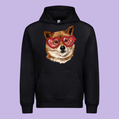 Urban Hoodie shiba inu with love glasses