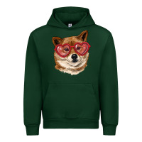 Forest Green shiba inu with love glasses Urban Hoodie - RanaPortraitStore