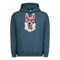 Pigment Midnight Navy white shepherd with love glasses Urban Hoodie - RanaPortraitStore
