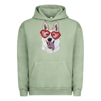 Pigment Oil Green white shepherd with love glasses Urban Hoodie - RanaPortraitStore