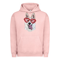 Pigment Salmon white shepherd with love glasses Urban Hoodie - RanaPortraitStore