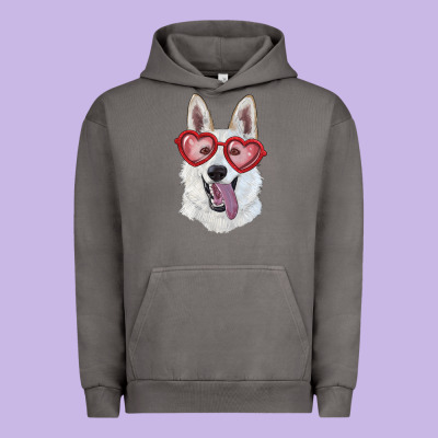 Urban Hoodie white shepherd with love glasses