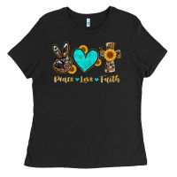 Black peace love faith with cros and sunflower Ladies Tee - Artiststas