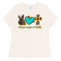 Peace Love Faith With Cros And Sunflower Ladies Tee | Teevron