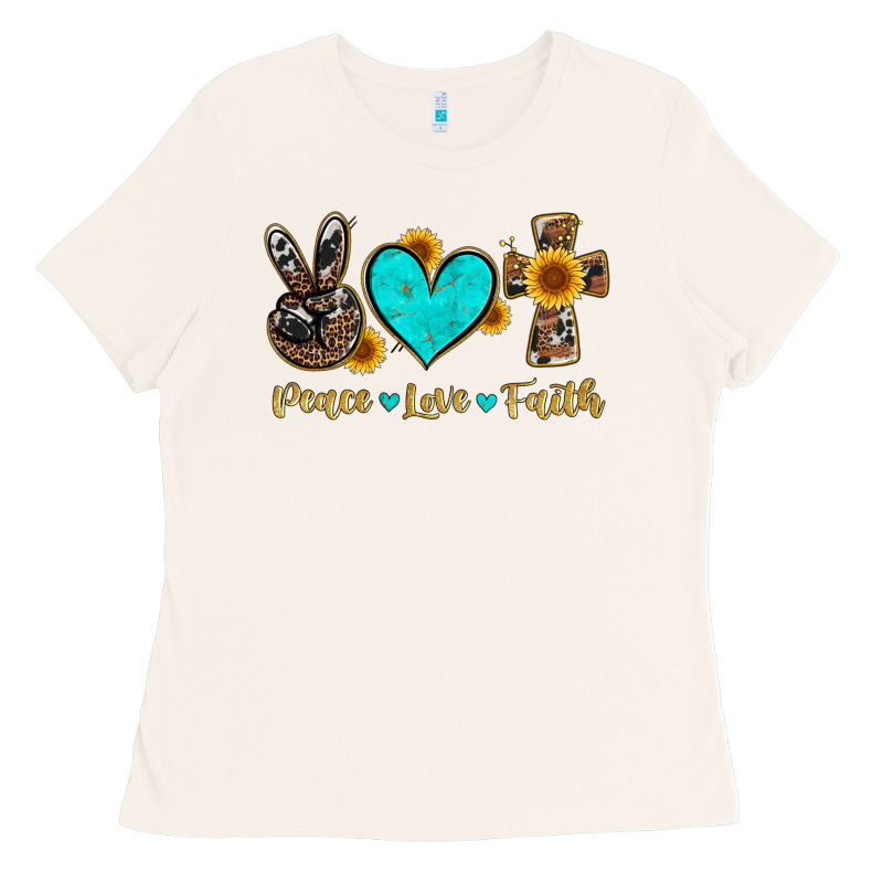 Peace Love Faith With Cros And Sunflower Ladies Tee by Artiststas | Teevron
