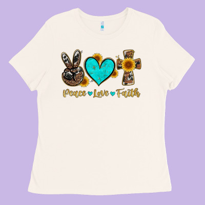 Peace Love Faith With Cros And Sunflower Ladies Tee Designed By Artiststas