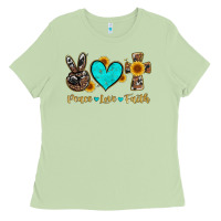 Matcha peace love faith with cros and sunflower Ladies Tee - Artiststas