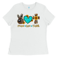 White peace love faith with cros and sunflower Ladies Tee - Artiststas
