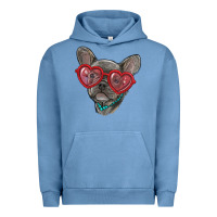 Pigment Pebble Blue french bulldog with love glasses Urban Hoodie - RanaPortraitStore