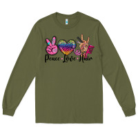 Army Green peace love hair Long Sleeve Tee - BarkalooDesign
