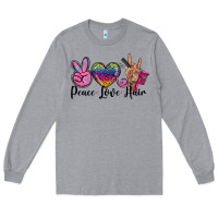 Heather Grey peace love hair Long Sleeve Tee - BarkalooDesign
